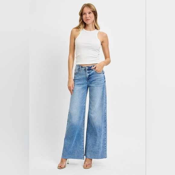 Risen Jeans Denim - RISEN HR Tummy Control Light Wash Wide Leg Palazzo Denim Jeans Various NEW